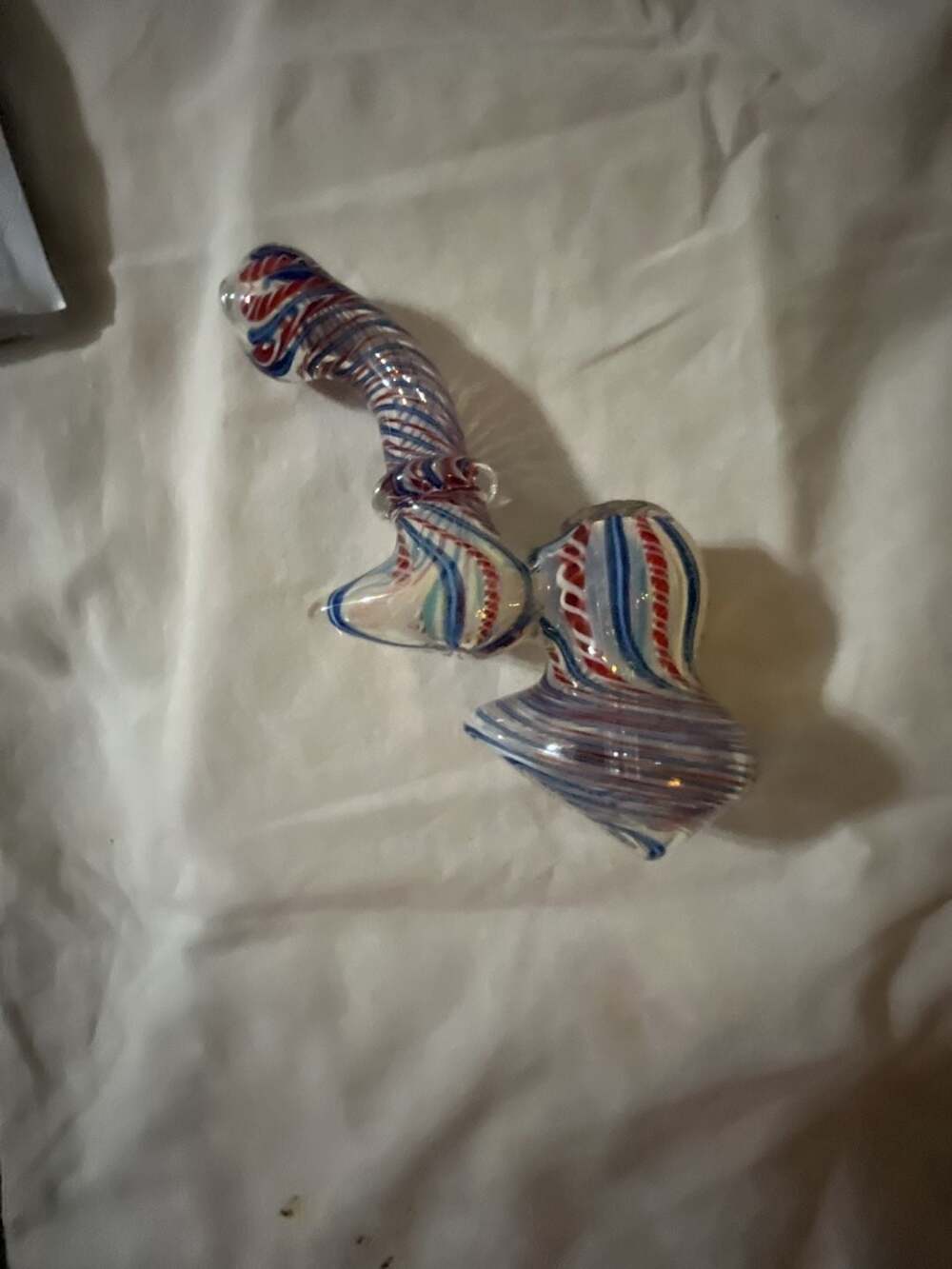 Glass Sherlock Bubbler Red Blue White Spiral